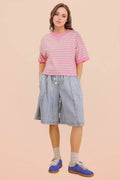 NT12210-Oversized Stripe Casual Comfy Knit Top