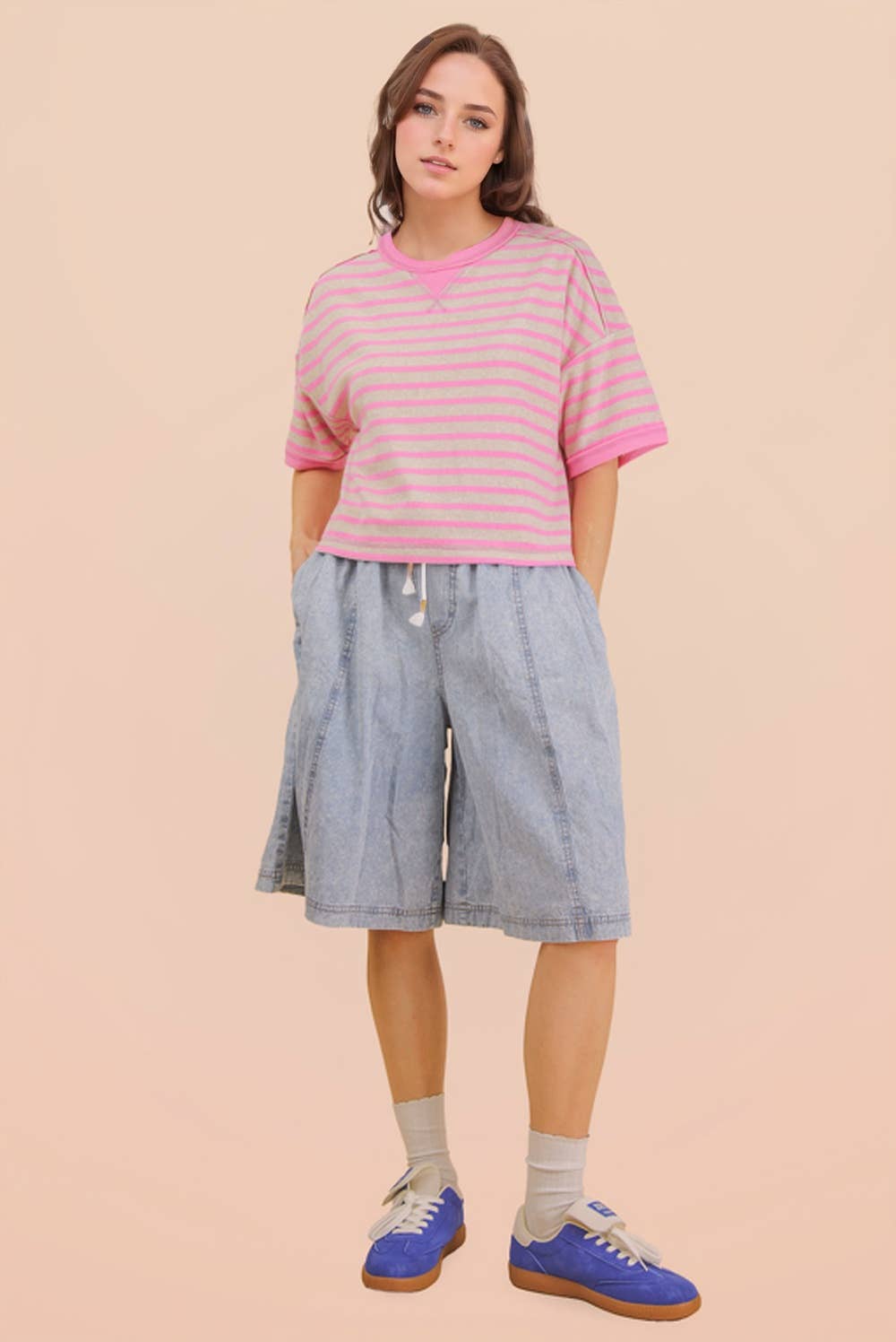 NT12210-Oversized Stripe Casual Comfy Knit Top