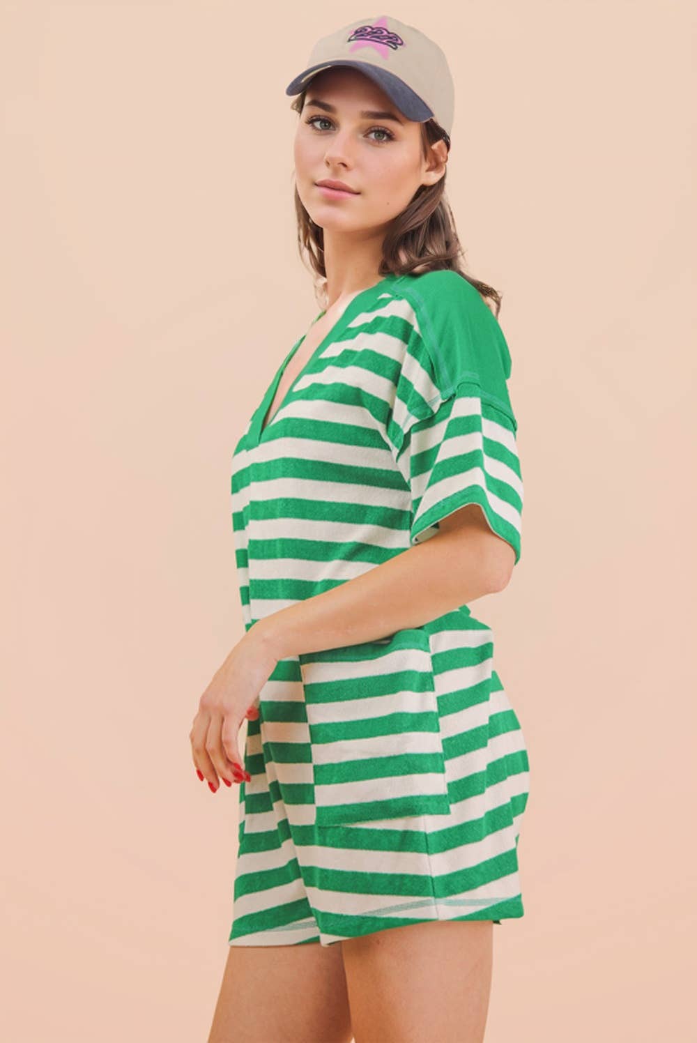 NP70994-Stripe Casual Knit Romper