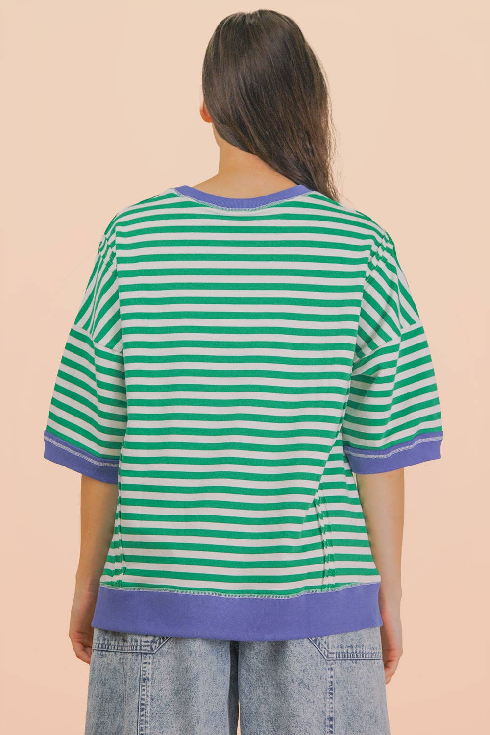 NT12481-Oversized Stripe Casual Knit Top