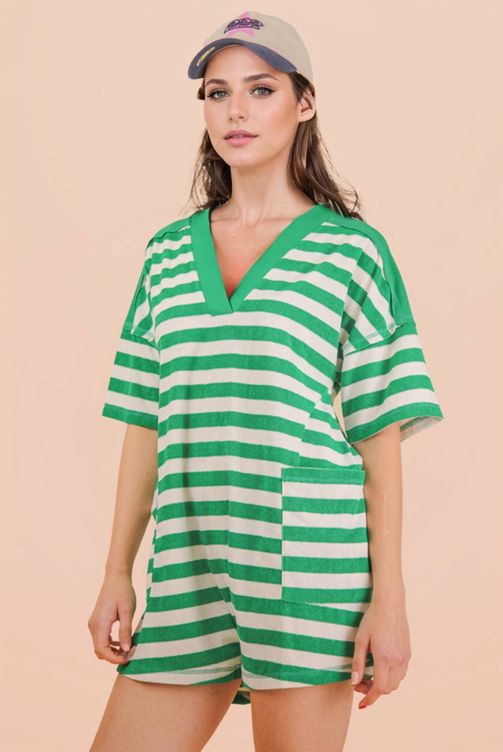 NP70994-Stripe Casual Knit Romper