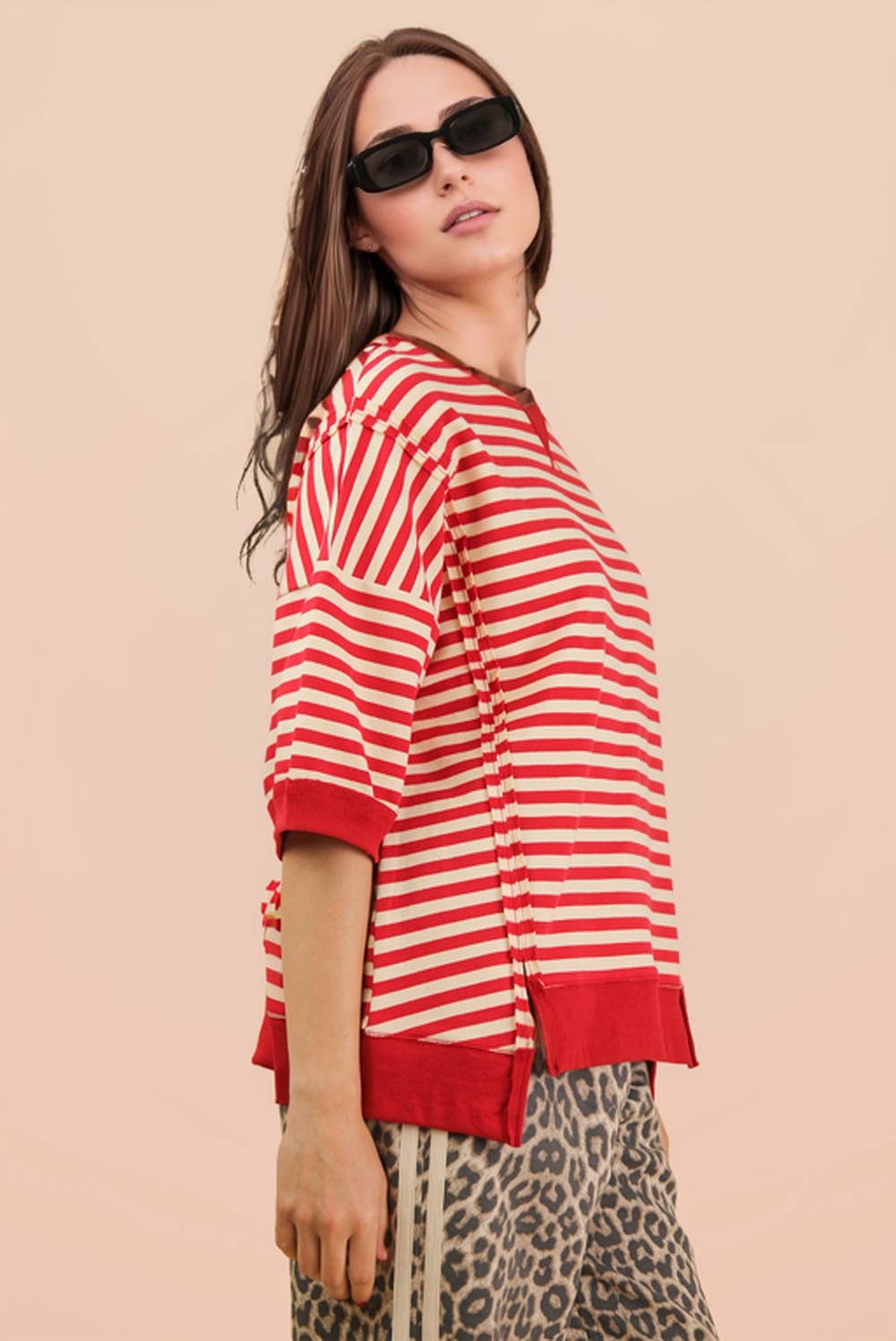 NT12481-Oversized Stripe Casual Knit Top