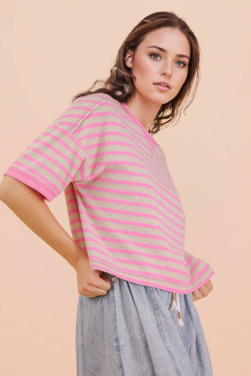 NT12210-Oversized Stripe Casual Comfy Knit Top
