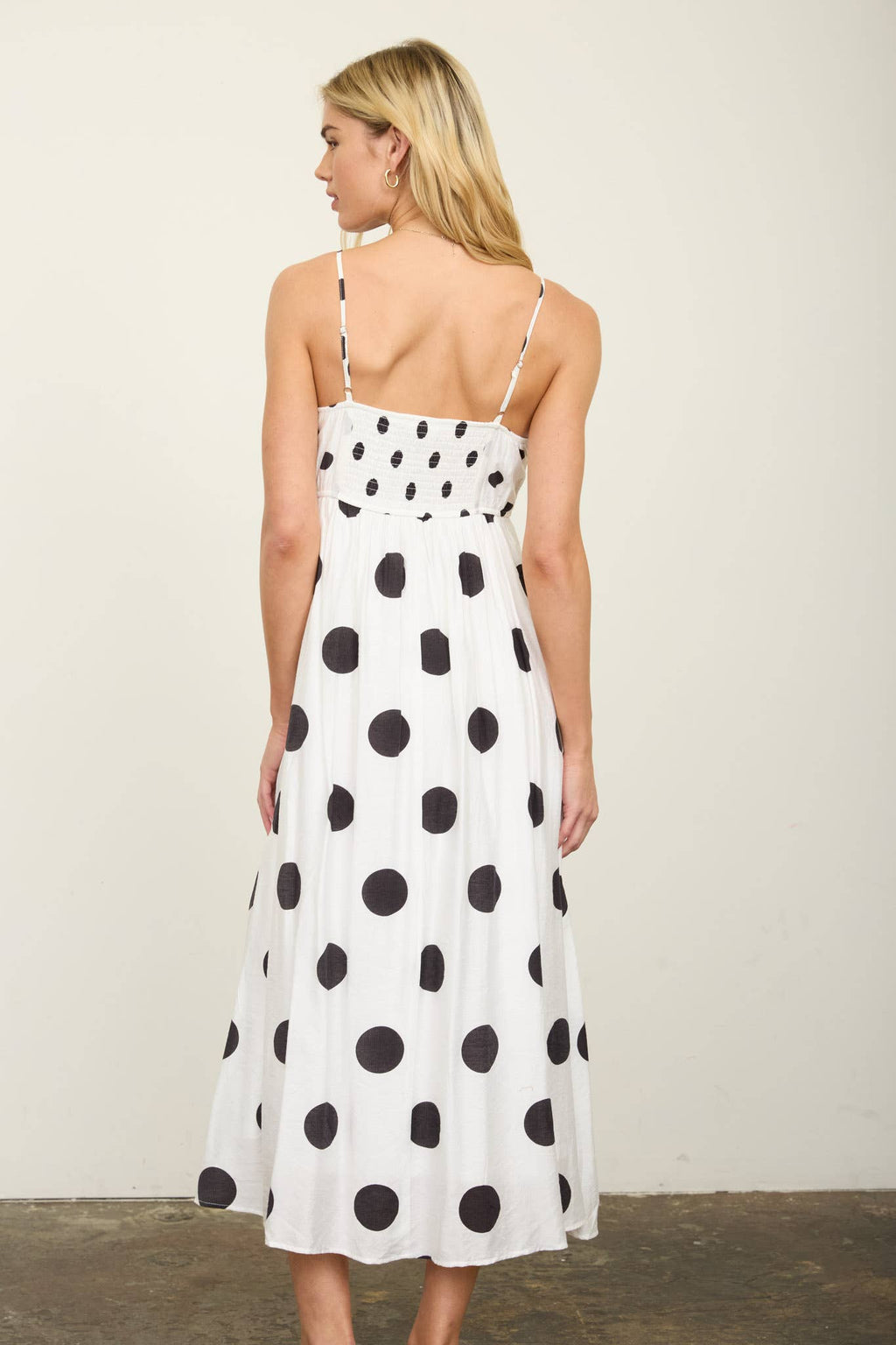 POLKA DOT EMPIRE WAIST SPAGHETTI STRAP MIDI DRESS