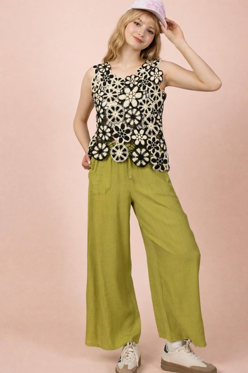 NP71047-Wide Leg Woven Pants