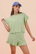 NT12492SET-Floral Textured Ruffled Knit Top & Shorts Set