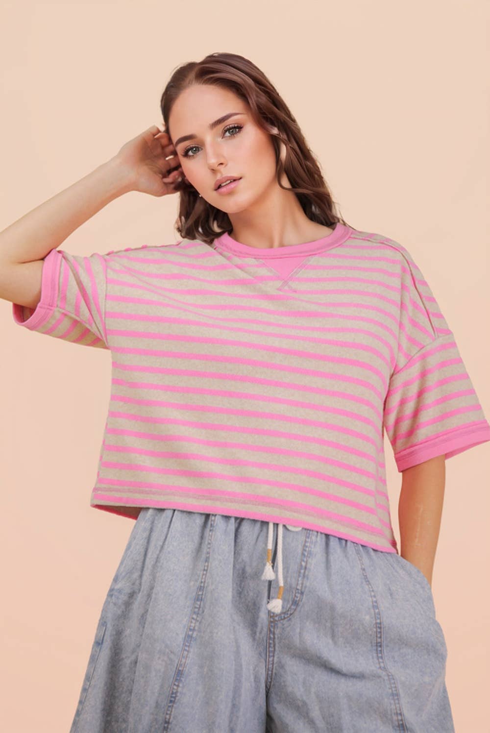NT12210-Oversized Stripe Casual Comfy Knit Top