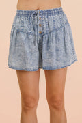 NP70995-Washed Chambray Button Down Flare Shorts