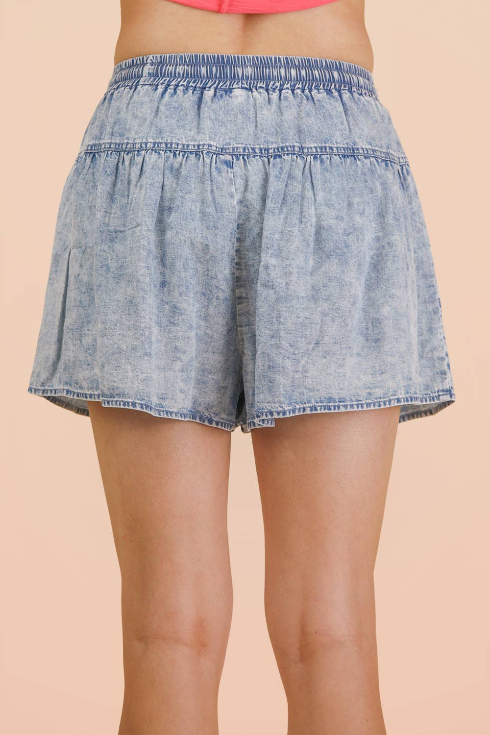 NP70995-Washed Chambray Button Down Flare Shorts