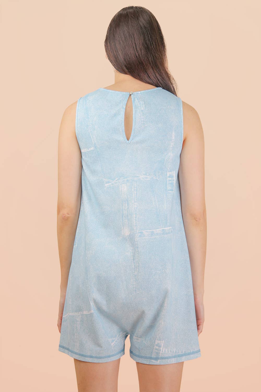 NP70991-Washed Printed Sleeveless Casual Romper