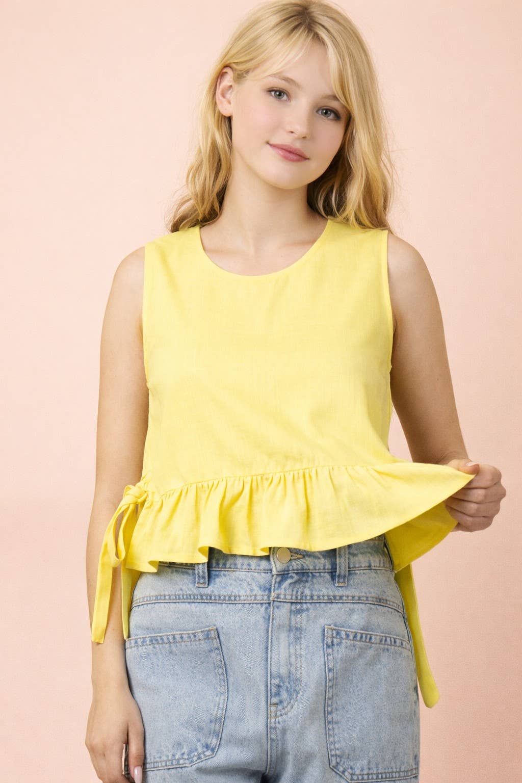 NT12128-Side Tie Detail Ruffled Top