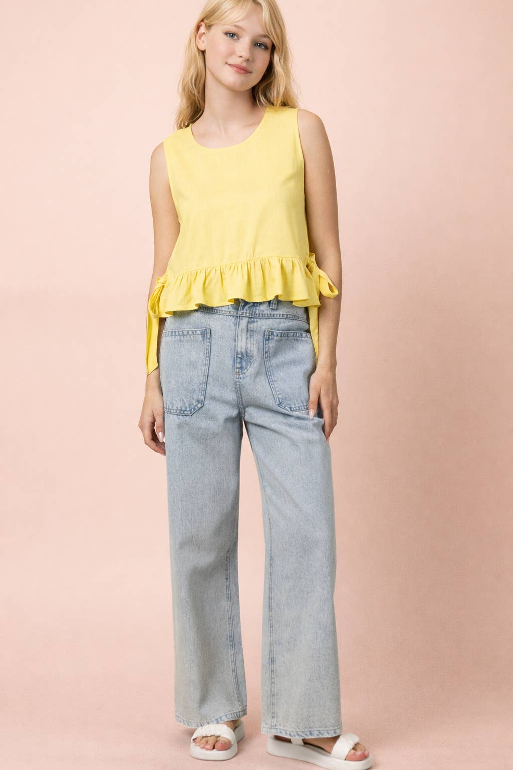 NT12128-Side Tie Detail Ruffled Top