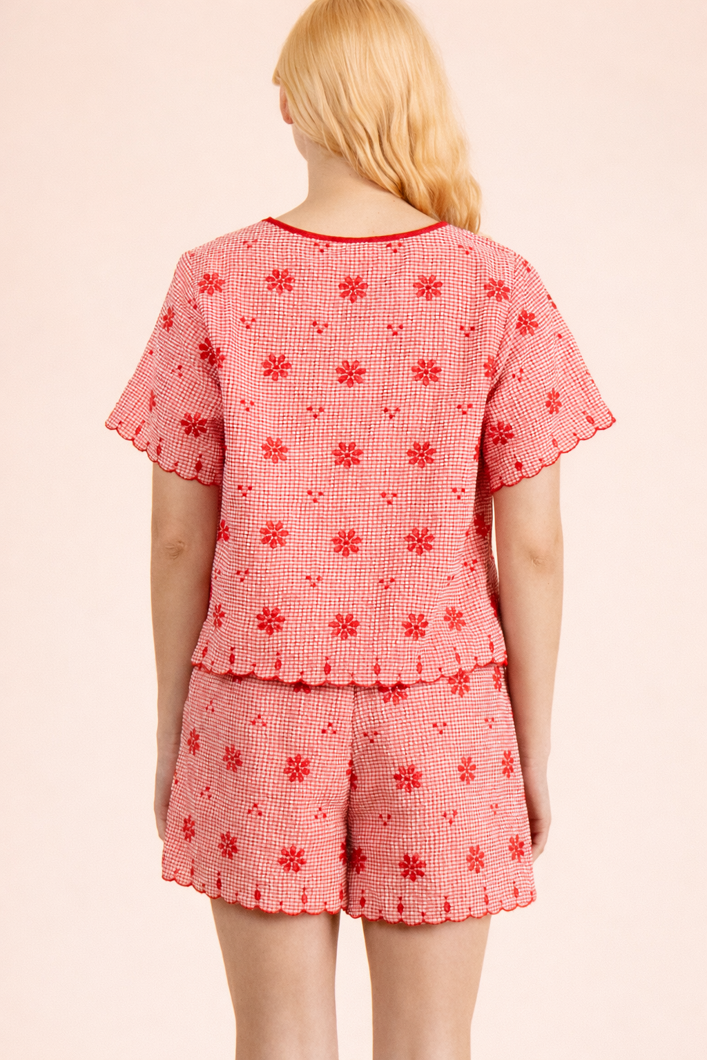 NT12482SET-Floral Embroidery Woven Top & Shorts Set