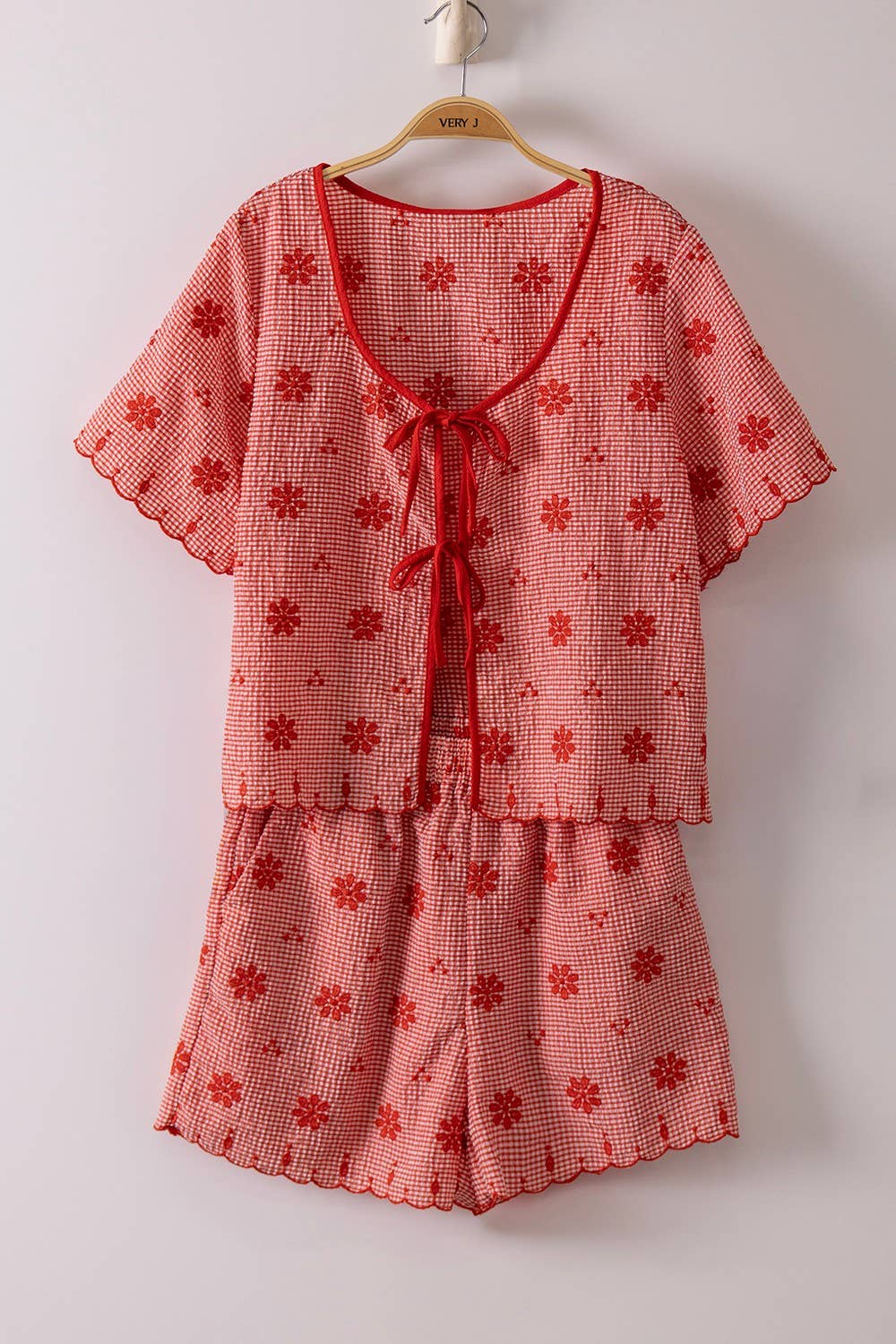 NT12482SET-Floral Embroidery Woven Top & Shorts Set