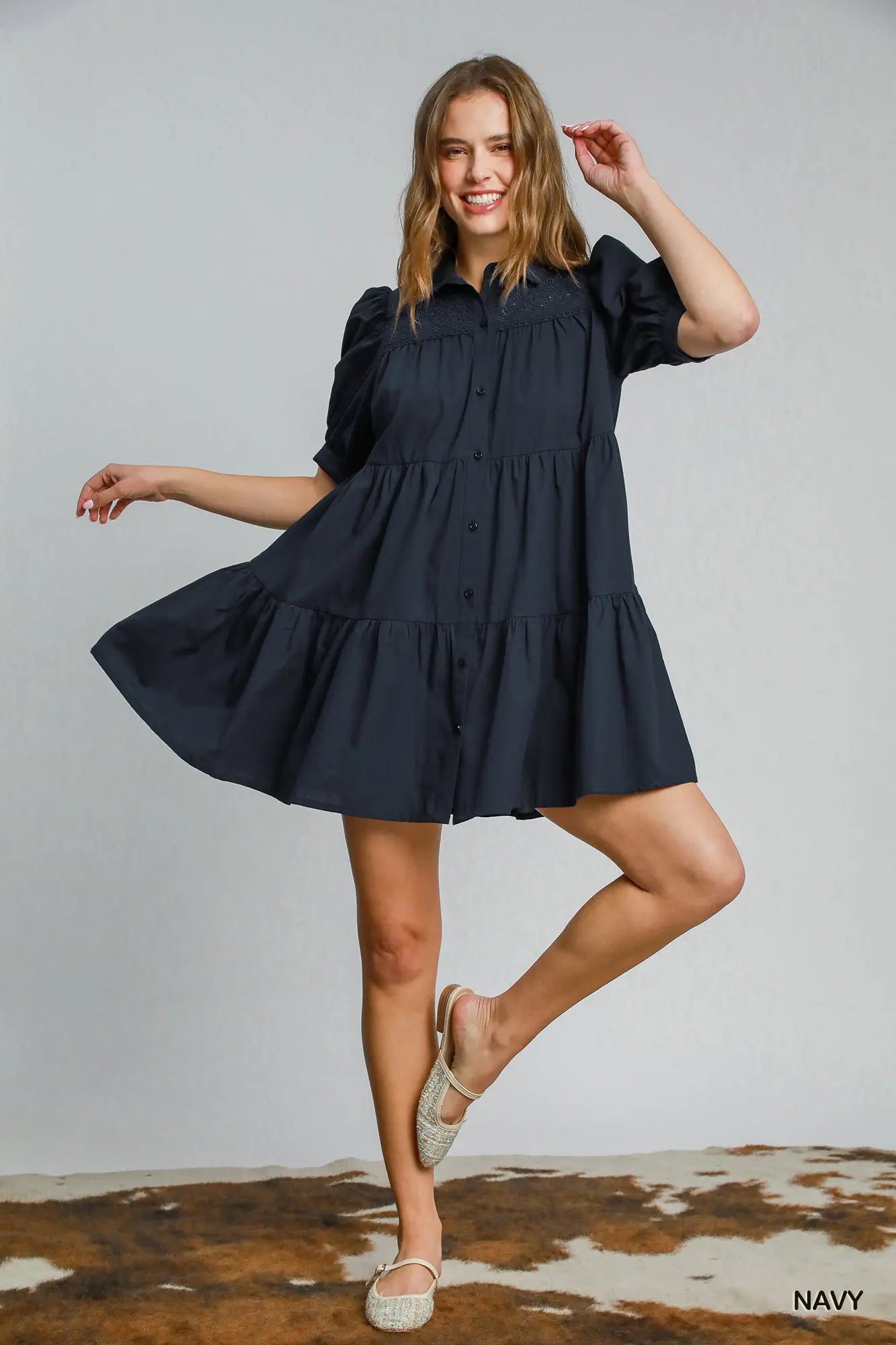 Navy Button Dress