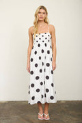 POLKA DOT EMPIRE WAIST SPAGHETTI STRAP MIDI DRESS