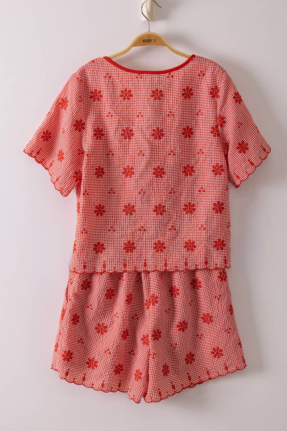 NT12482SET-Floral Embroidery Woven Top & Shorts Set