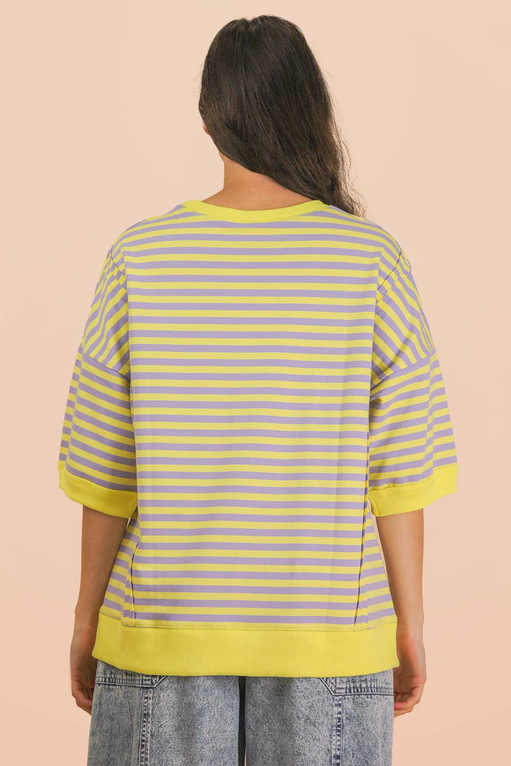 NT12481-Oversized Stripe Casual Knit Top