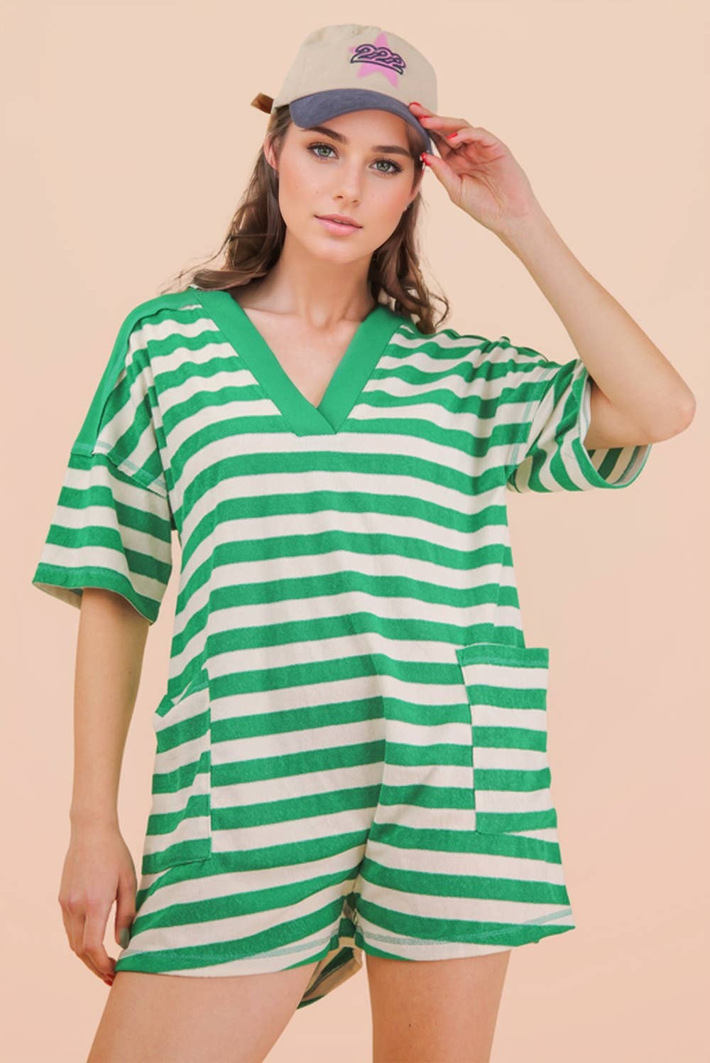 NP70994-Stripe Casual Knit Romper
