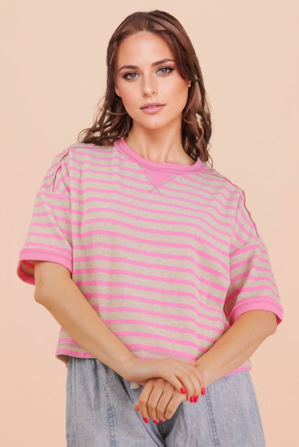 NT12210-Oversized Stripe Casual Comfy Knit Top
