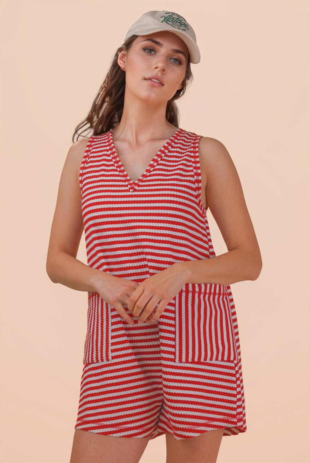 Striped Knit Casual Comfy Romper
