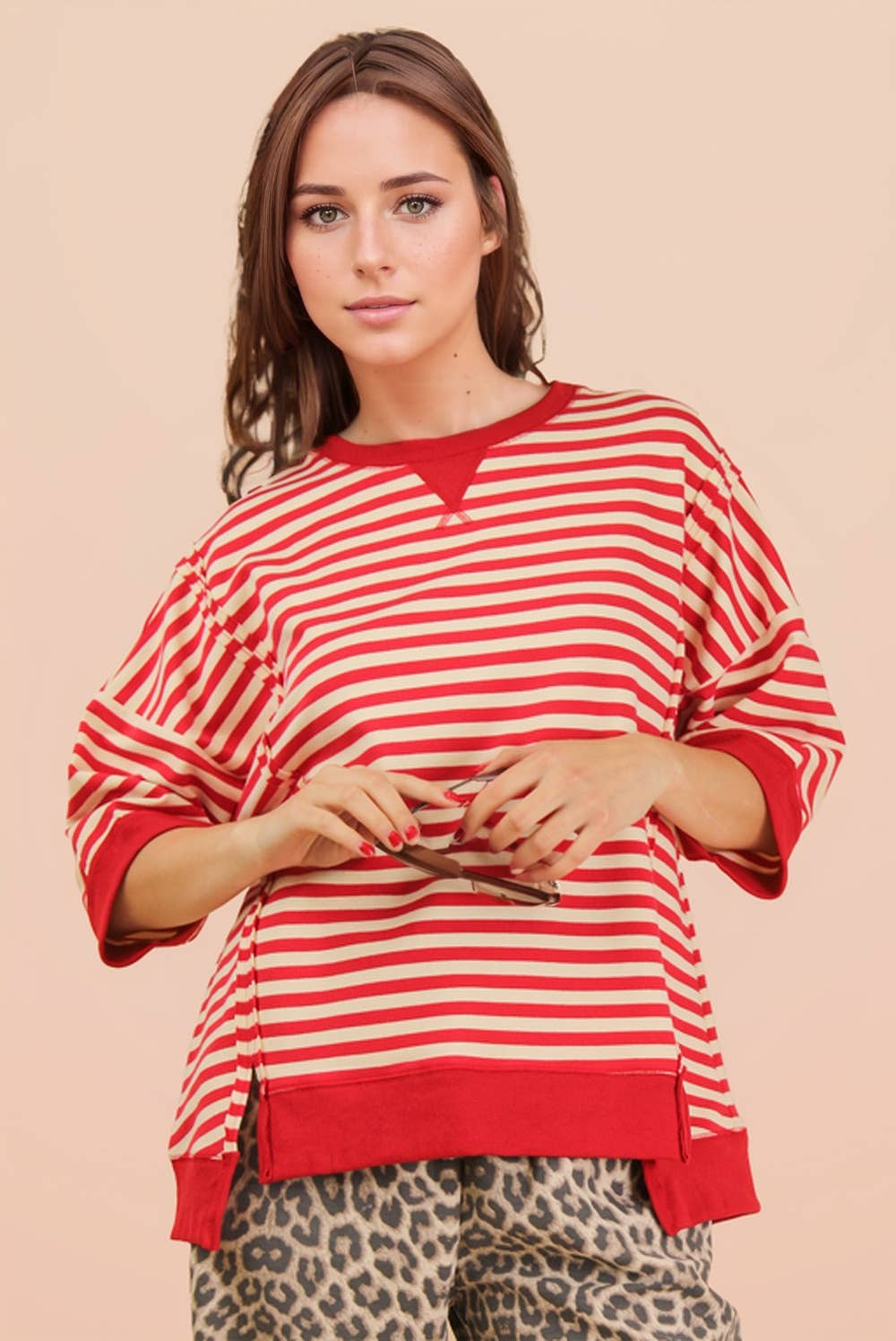 NT12481-Oversized Stripe Casual Knit Top