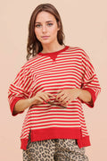 NT12481-Oversized Stripe Casual Knit Top