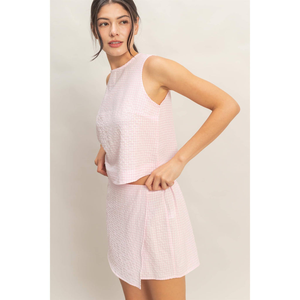 Gingham Checkered Sleeveless Top And Skort Set