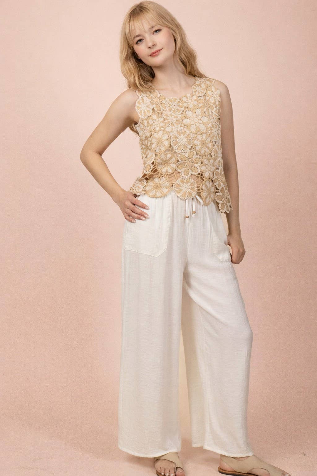 NP71047-Wide Leg Woven Pants
