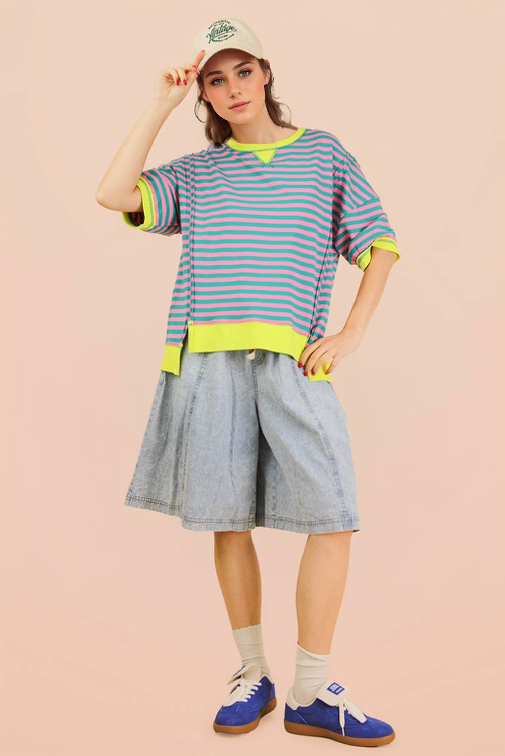 NT12481-Oversized Stripe Casual Knit Top
